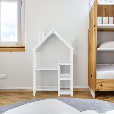 House-shaped Wooden writing Desk,Kids study Table,Bookshelf & Toy Storage,White - Korvel