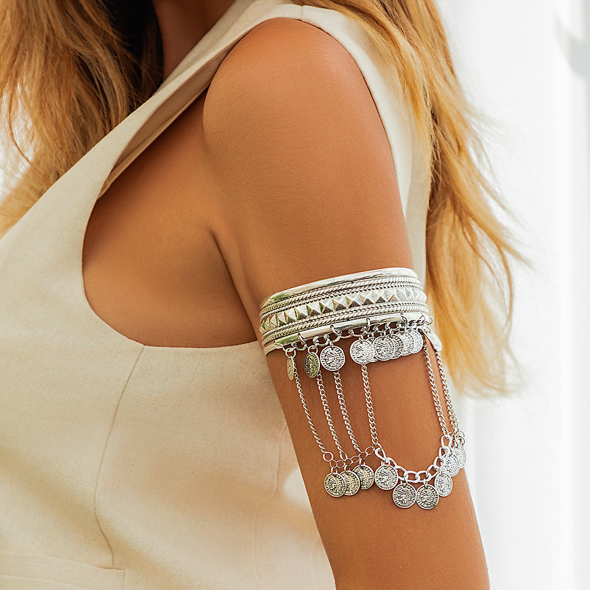 Western Cowboy Style Metal Tassel Arm Chain Bracelet