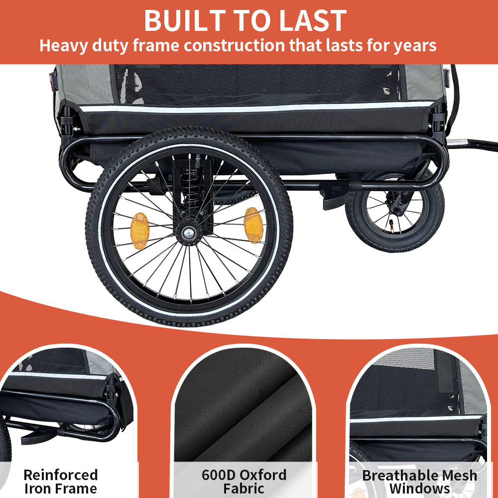 Outdoor Heavy Duty Foldable Utility Pet Stroller Dog Carriers Bicycle Trailer - Korvel