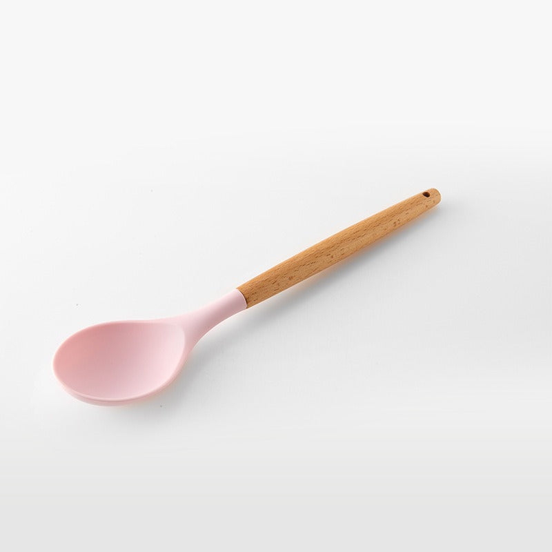 Juego de utensilios de cocina de 11 piezas con mango de madera - Rosa