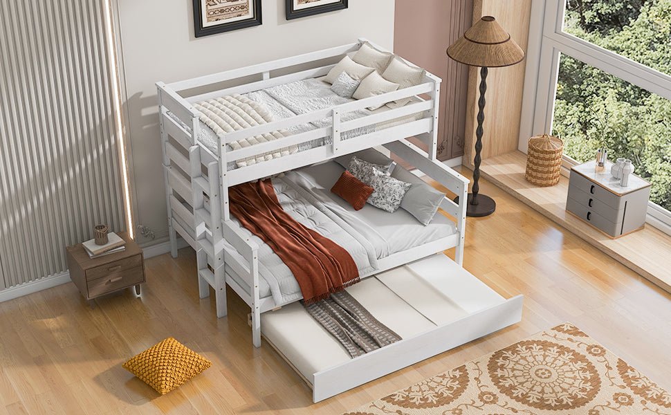 Wood Twin over Full Bunk Bed with Twin Size Trundle  White - Korvel