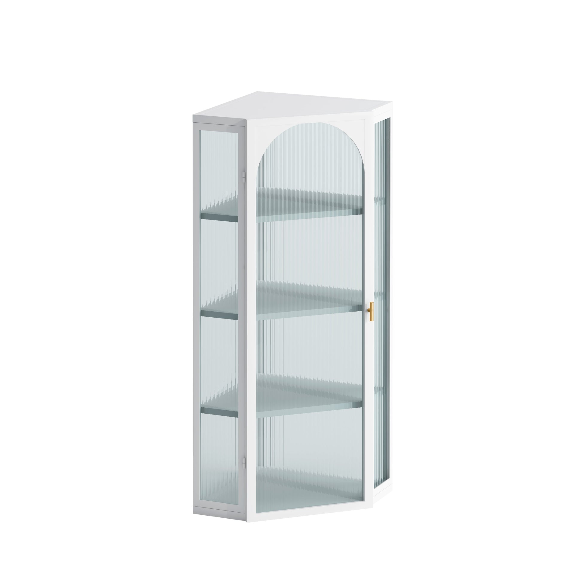 Glass Door Wall Mounted Corner Cabinet with Featuring Four-tier Storage  White - Korvel