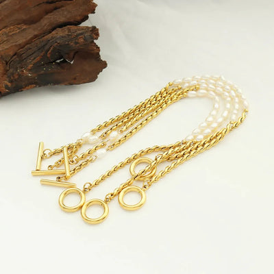 Elegant Freshwater Pearl and Titanium Steel Bracelet