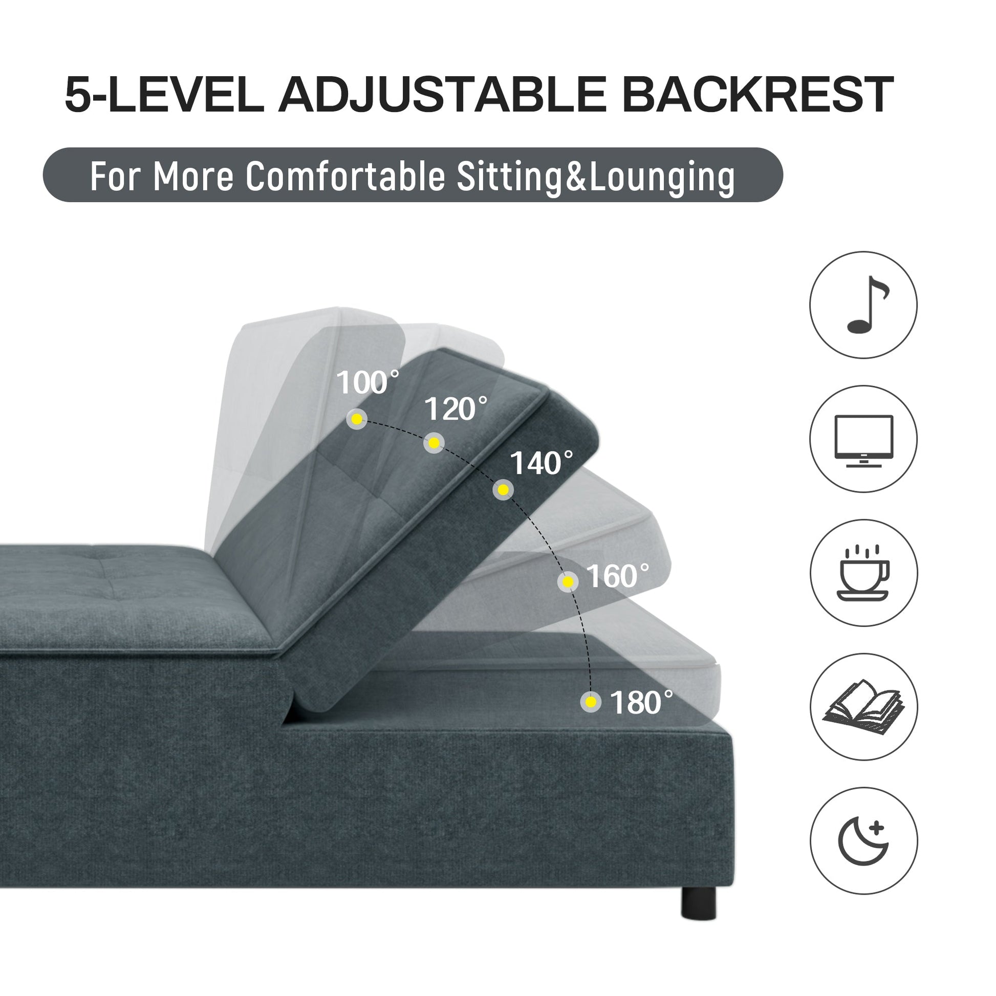 Four in one sofa bed, chair bed, multifunctional folding Ottoman bed with storage bag and USB port, dark blue - Korvel