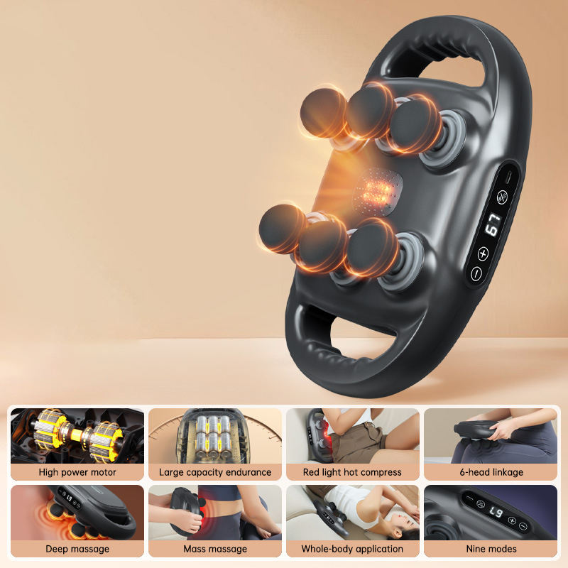 Vibrator Heated Fascial Gun Kneading Massage 6 Head Back Massage Gun For Muscles - Korvel