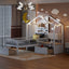 Twin Size House Bed with Upholstered Sofa and Charging Station
