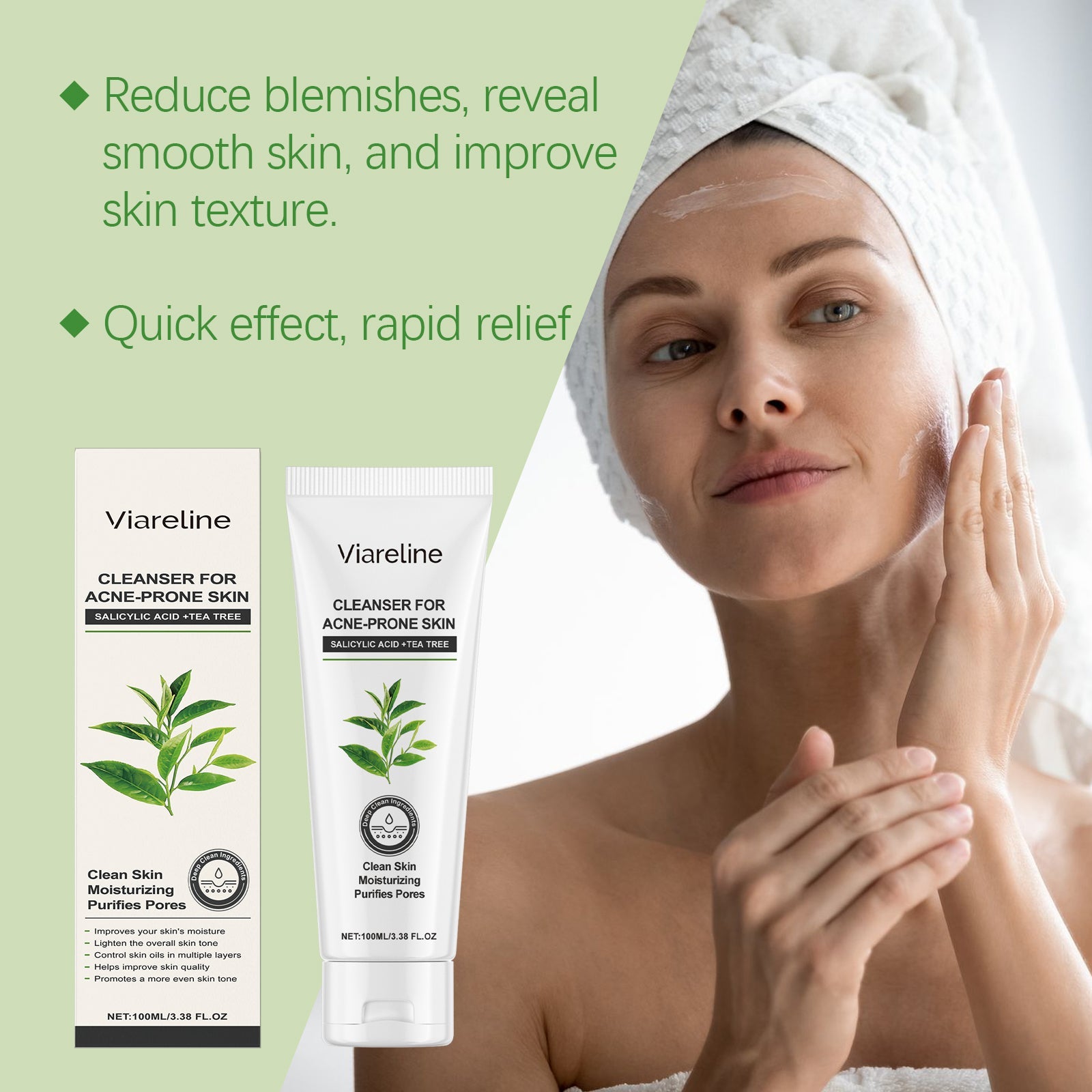 Green Tea Cleansing Gel Gloss Oil Control Clean Balance Skin Moisturizing Moisturizing Skincare Set - Korvel