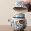 Elegante juego de té de viaje Ru kiln en azul y blanco