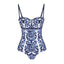 Blue and white porcelain print retro beach vacation hot spring swimsuit - Korvel