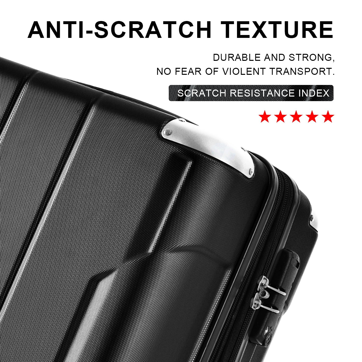Hardshell Luggage Sets 3 Pcs Spinner Suitcase with TSA Lock Lightweight 20''24''28'' Black + ABS - Korvel