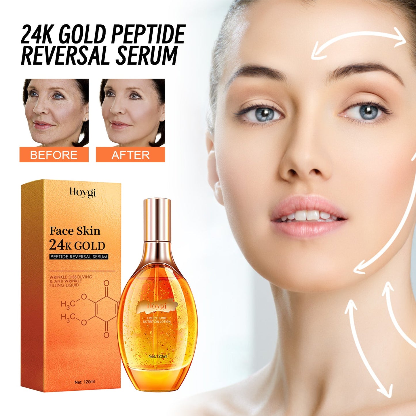 24k Gold Peptide Reversal Serum, Moisturizing Anti-wrinkle Firming And Anti-aging Essence - Korvel