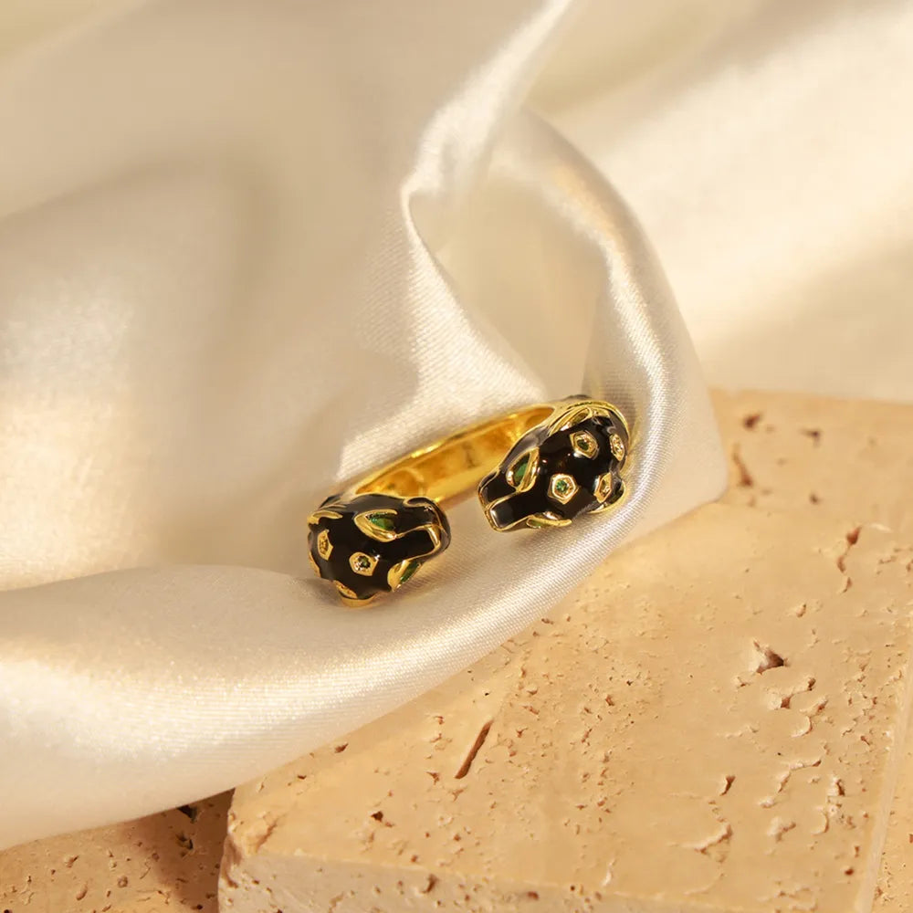 Black Panther Diamond Set Enamel Glazed Open Ring