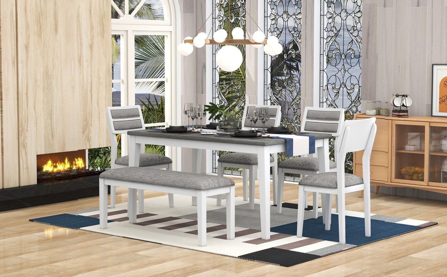 Ensemble de salle à manger TREXM Classic 6 pièces - Blanc et gris