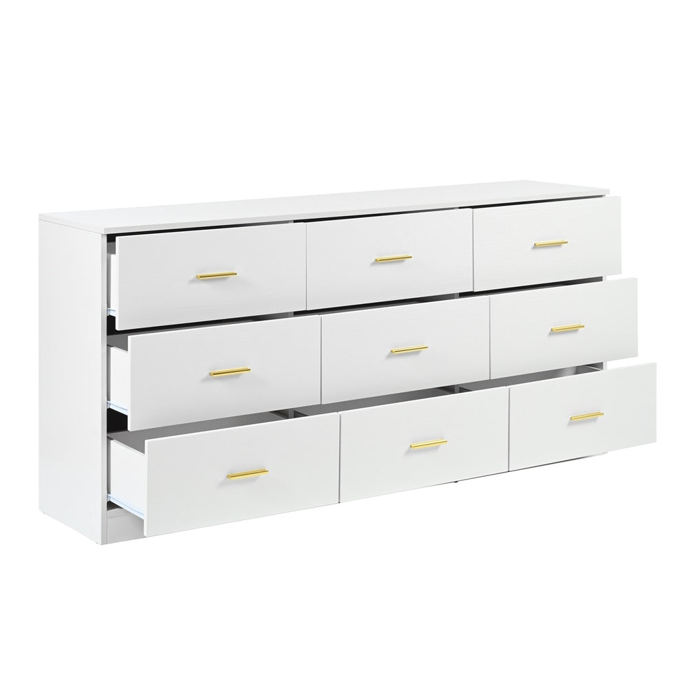 Modern White 9-Drawer Dresser for Bedroom - Ample Storage Wide Chest of Drawers, Sturdy & Safe - Korvel