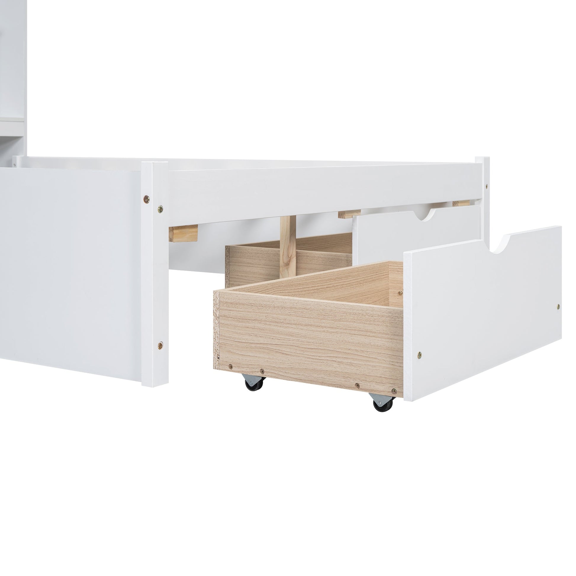 Full Size Platform Bed with Storage Headboard and 2 Drawers, White - Korvel