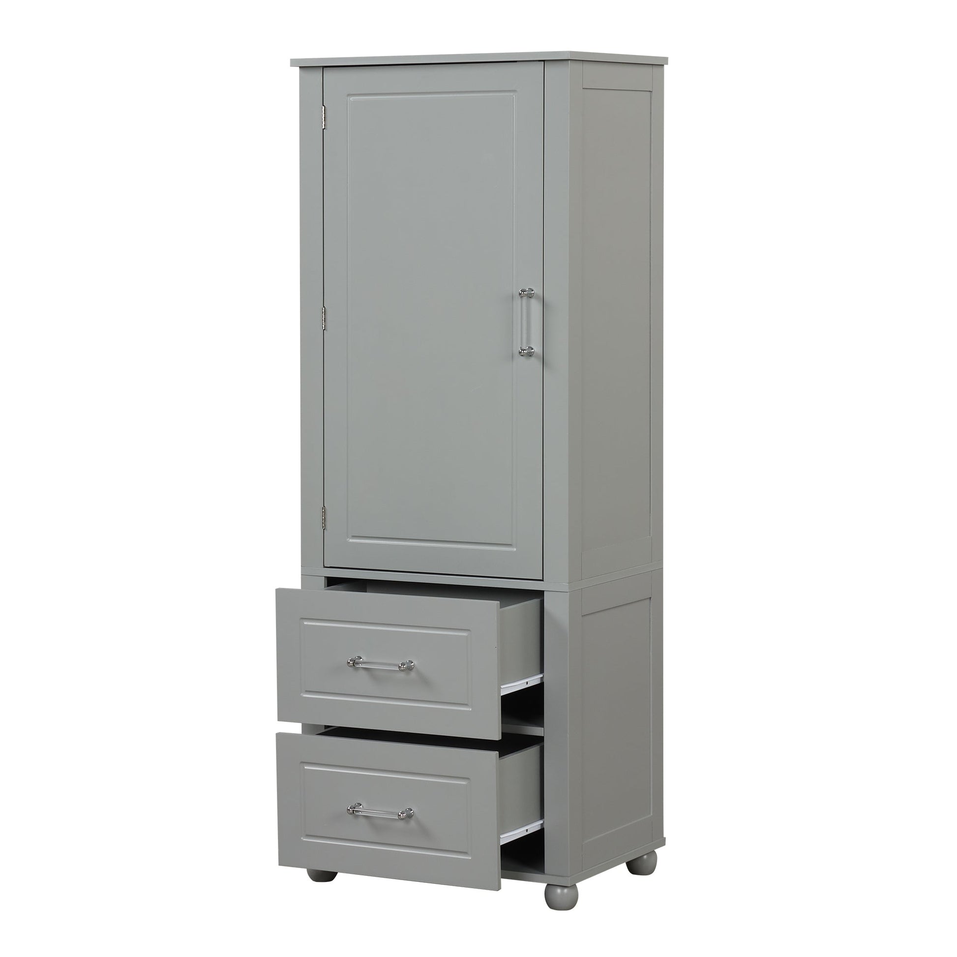 Tall Bathroom Storage Cabinet, Freestanding Storage Cabinet with Two Drawers and Adjustable Shelf, MDF Board , Grey - Korvel