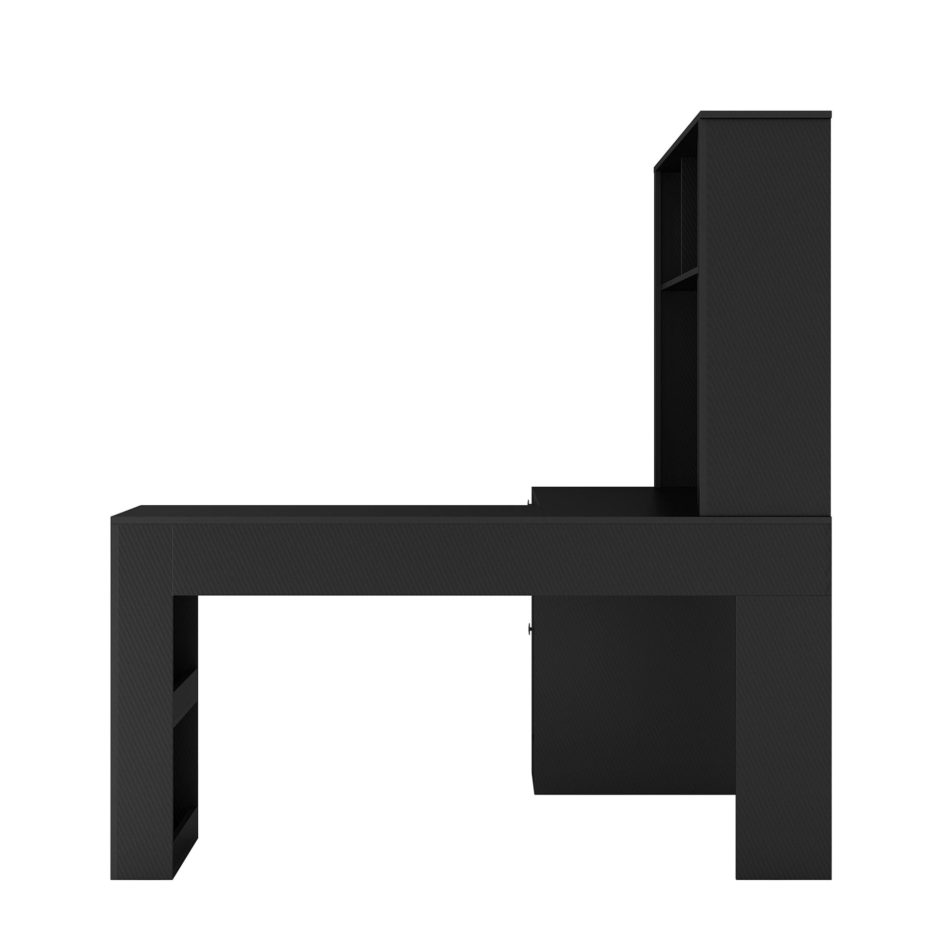 Writing desk with drawer bookshelf and charger, modern L-shaped desk with storage space, corner gaming computer desk - Korvel