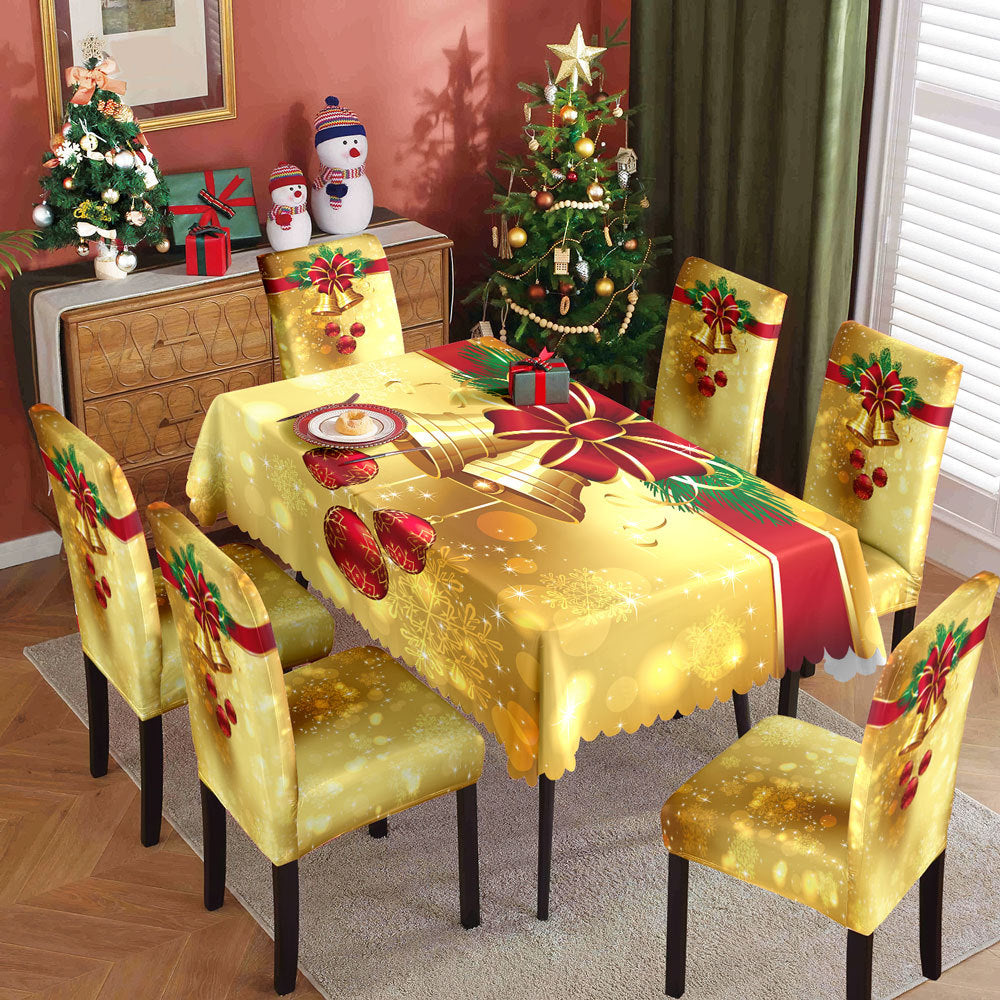 Christmas printed tablecloth, chair cover, waterproof, oil resistant, festive decoration, dining table cloth, chair cover, universal household use - Korvel