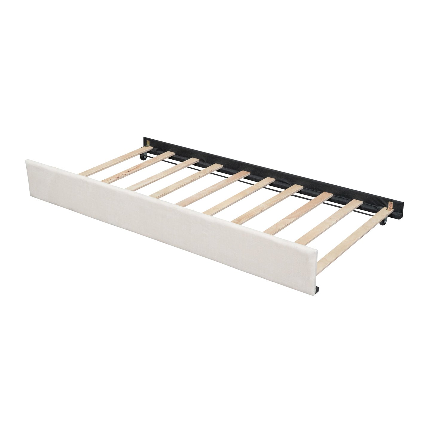 Upholstered Twin Size Daybed with Trundle, Beige - Korvel