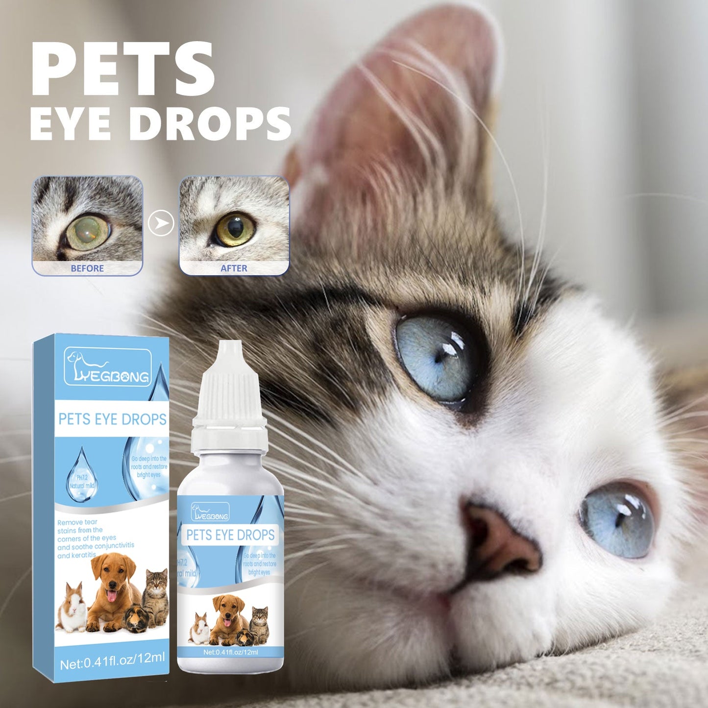 Pet Eye Drops, Cats And Dogs Eye Cleaning Care Pet Eye Wash Tear Stain Remover - Korvel