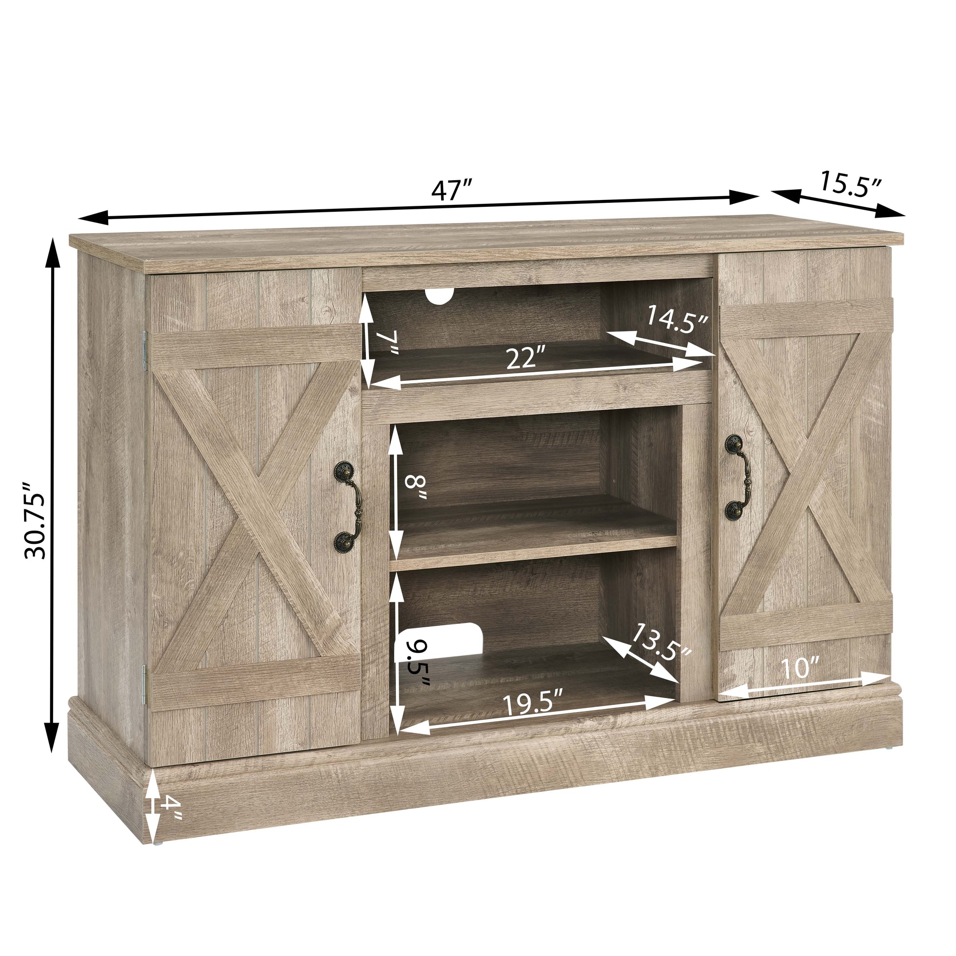 Farmhouse Classic Media TV Stand Antique Entertainment Console for TV up to 50" with Open and Closed Storage Space - Korvel