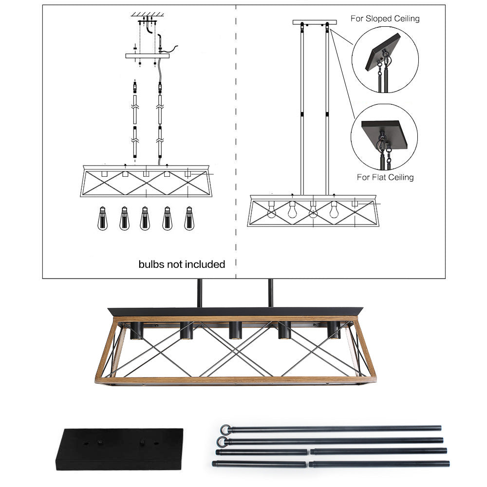 Farmhouse Chandeliers With 5 Bulbs For Dining Room Walnut - Korvel