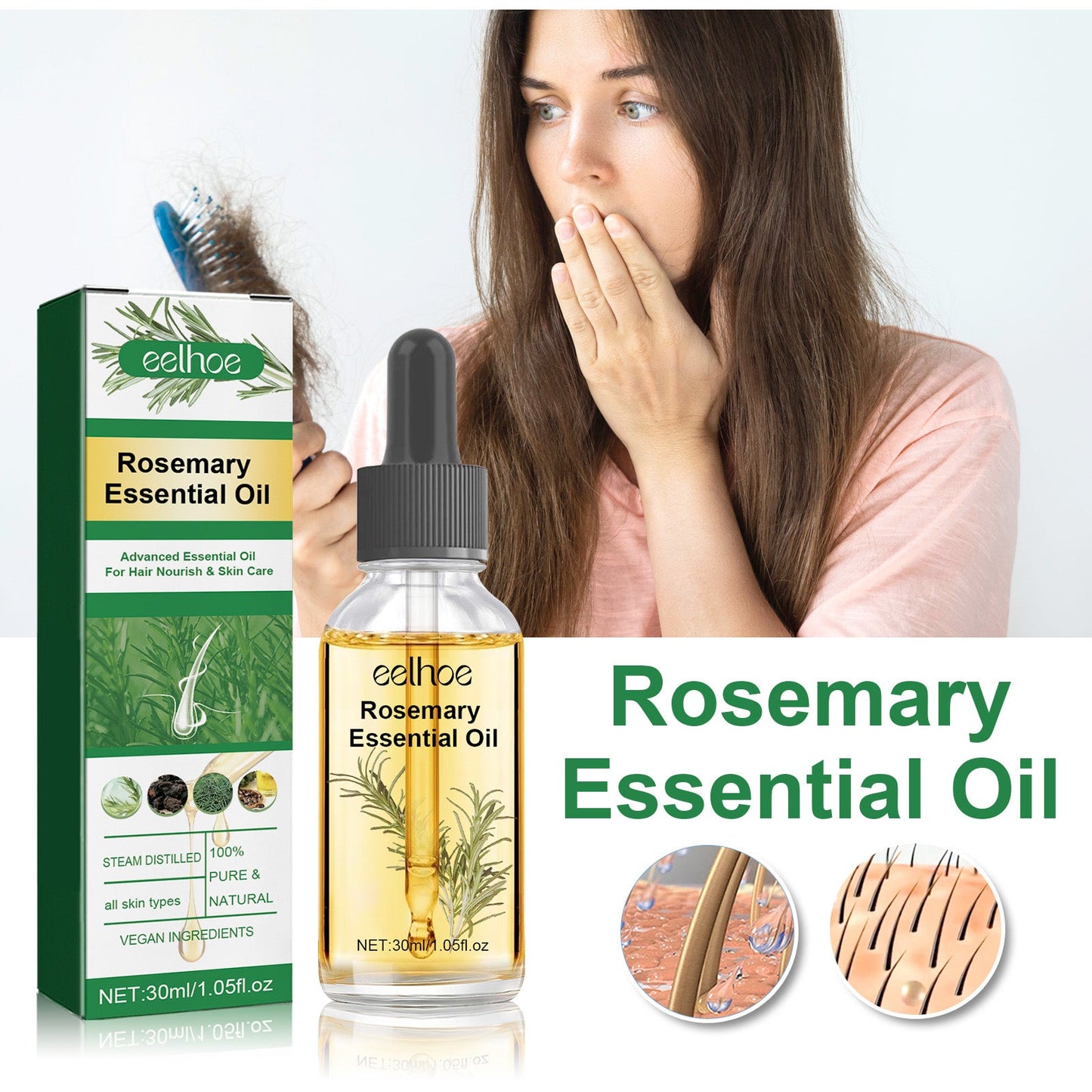 Huile essentielle de romarin pour nourrir et lisser les cheveux