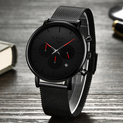 LIGE Men's Ultra Thin Multi-Functional Waterproof Quartz Watch
