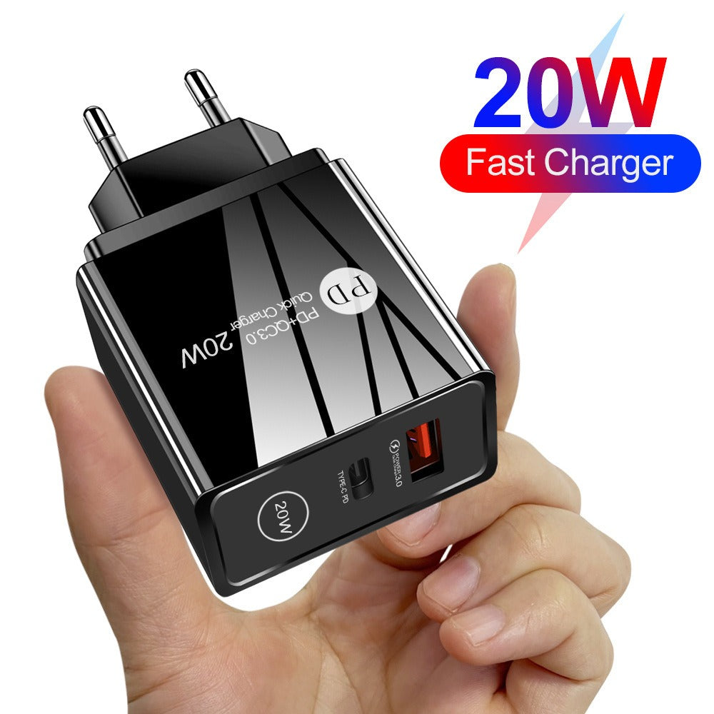 Chargeur de téléphone mobile rapide 20W PD QC3.0