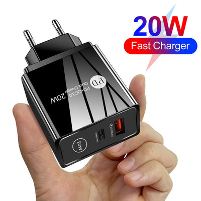 Chargeur de téléphone mobile rapide 20W PD QC3.0