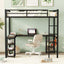 Full Metal Loft Bed with Desk and Shelves, Loft Bed with Ladder and Guardrails, Loft Bed Frame for Bedroom, Black - Korvel