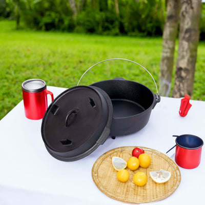 Cast iron Dutch oven with lid, outdoor camping deep pot, used for camping, cooking, barbecue and leg rest, 4.5 quarts - Korvel
