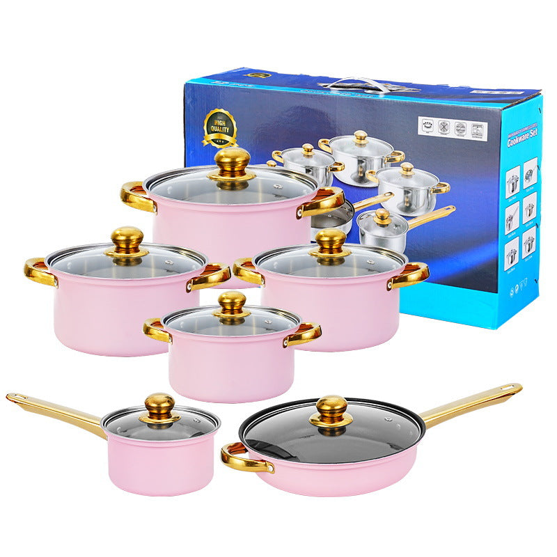 12-Piece Wine Red Non-Stick Stainless Steel Soup Pot Set