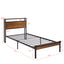 Dual size metal platform bed frame with wooden headboard and footrest, USB LINER, LED lights - Korvel