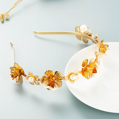 Hair Hoop Korean Version Of The Forest Fairy Flower Metal Head Hoop Korean Face Wash Headwear Photo Photo Pearl Accessories - Korvel