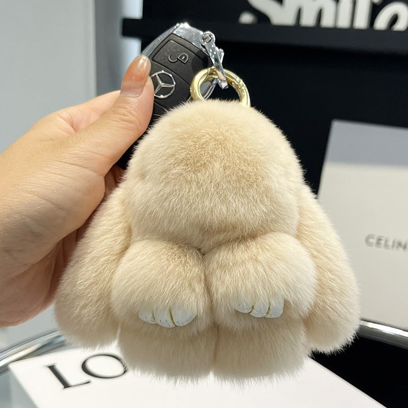 Cute Rex Rabbit Fur Doll Bunny Car Keychain Pendant Mini Bag Plush Dead Ornament Rabbit - Korvel