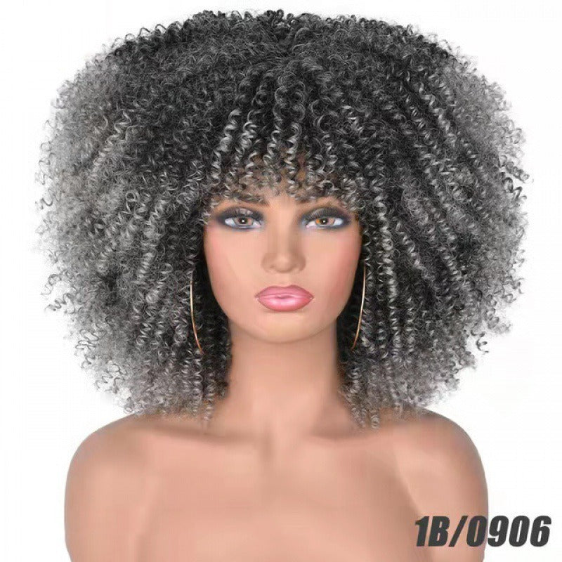 Female Hair African Small Curly Hair Explosion Head Black Chemical Fiber Wig Full Head Set - Korvel