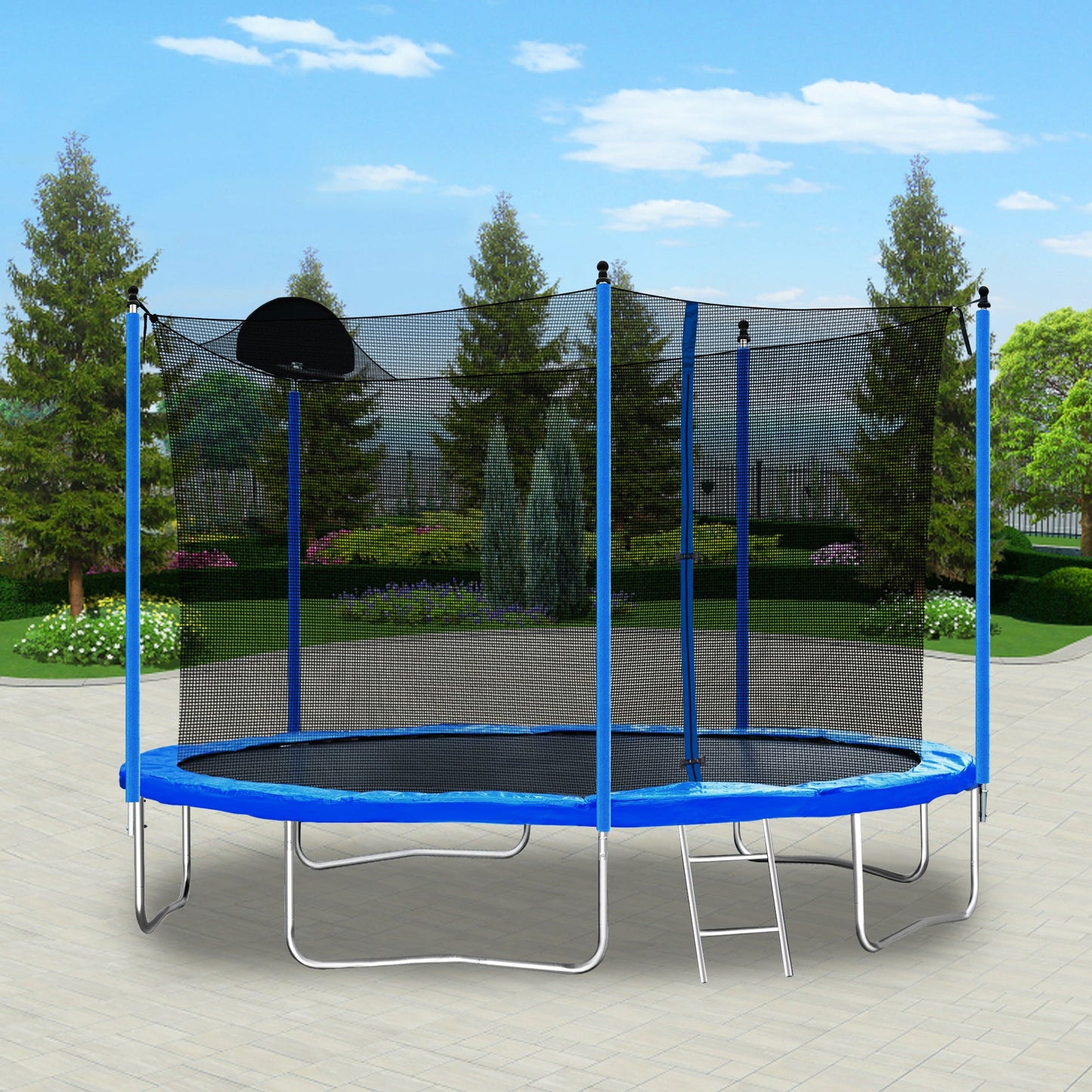 Trampolín Premium de 12FT con Aro de Baloncesto y Red de Seguridad