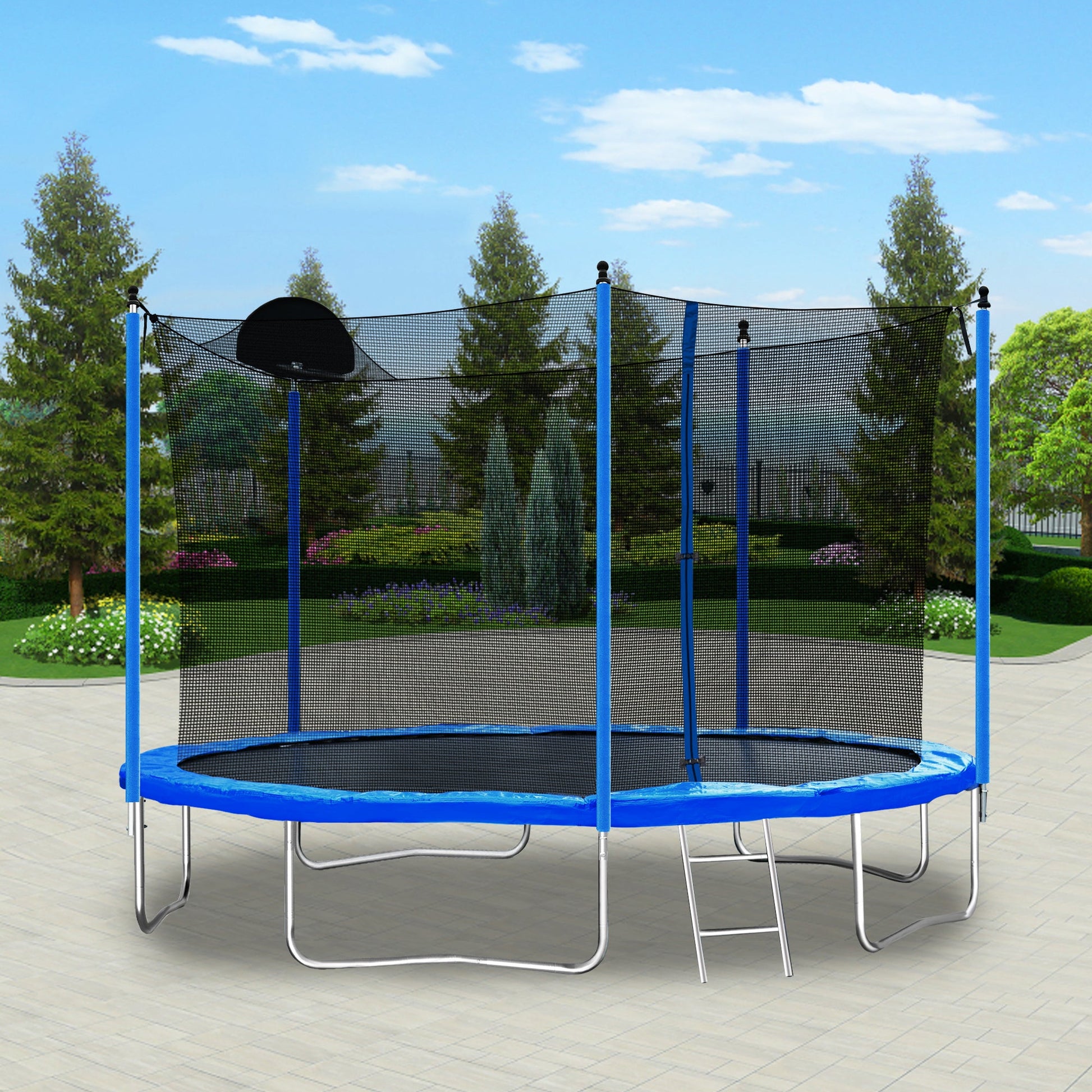 12FT Trampoline for Adults & Kids with Basketball Hoop, Outdoor Trampolines w/Ladder and Safety Enclosure Net for Kids and adult - Korvel