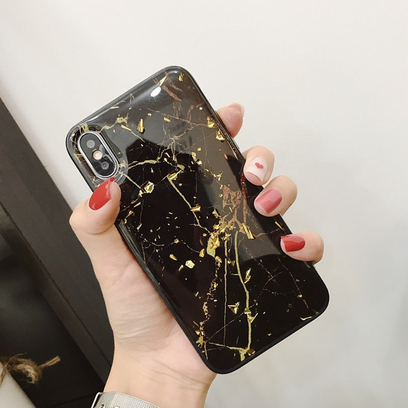 Coque de téléphone en marbre doré de luxe pour iPhone