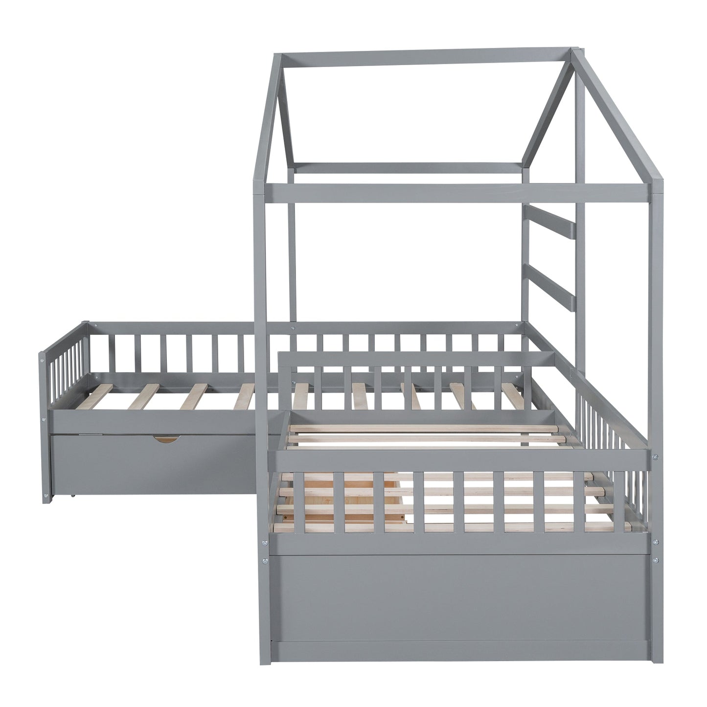 Twin Size House Platform Bed with Three Storage Drawers Gray - Korvel