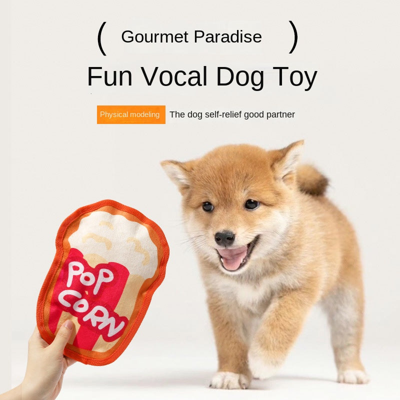 Durable Dog Toy for Chewing, Playing, and Teeth Cleaning - Fun Squeaky Anti-Boredom Design in Hamburger and French Fries Shapes for Small and Medium Dogs - Korvel