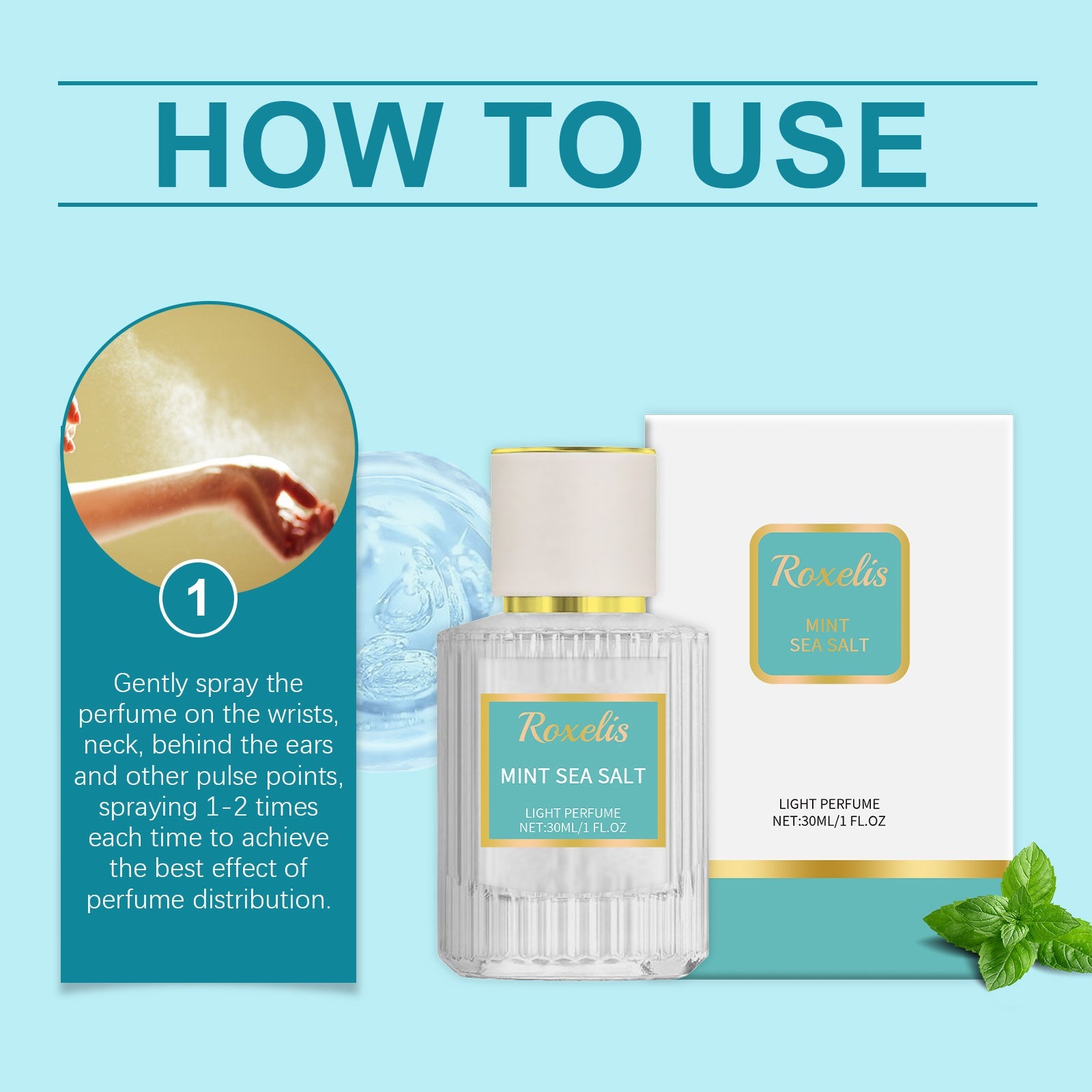 Mint Sea Salt Perfume Mild Fresh Elegant Tone Ear And Wrist Lasting Fragrance Elegant Date Fragrance Perfume - Korvel