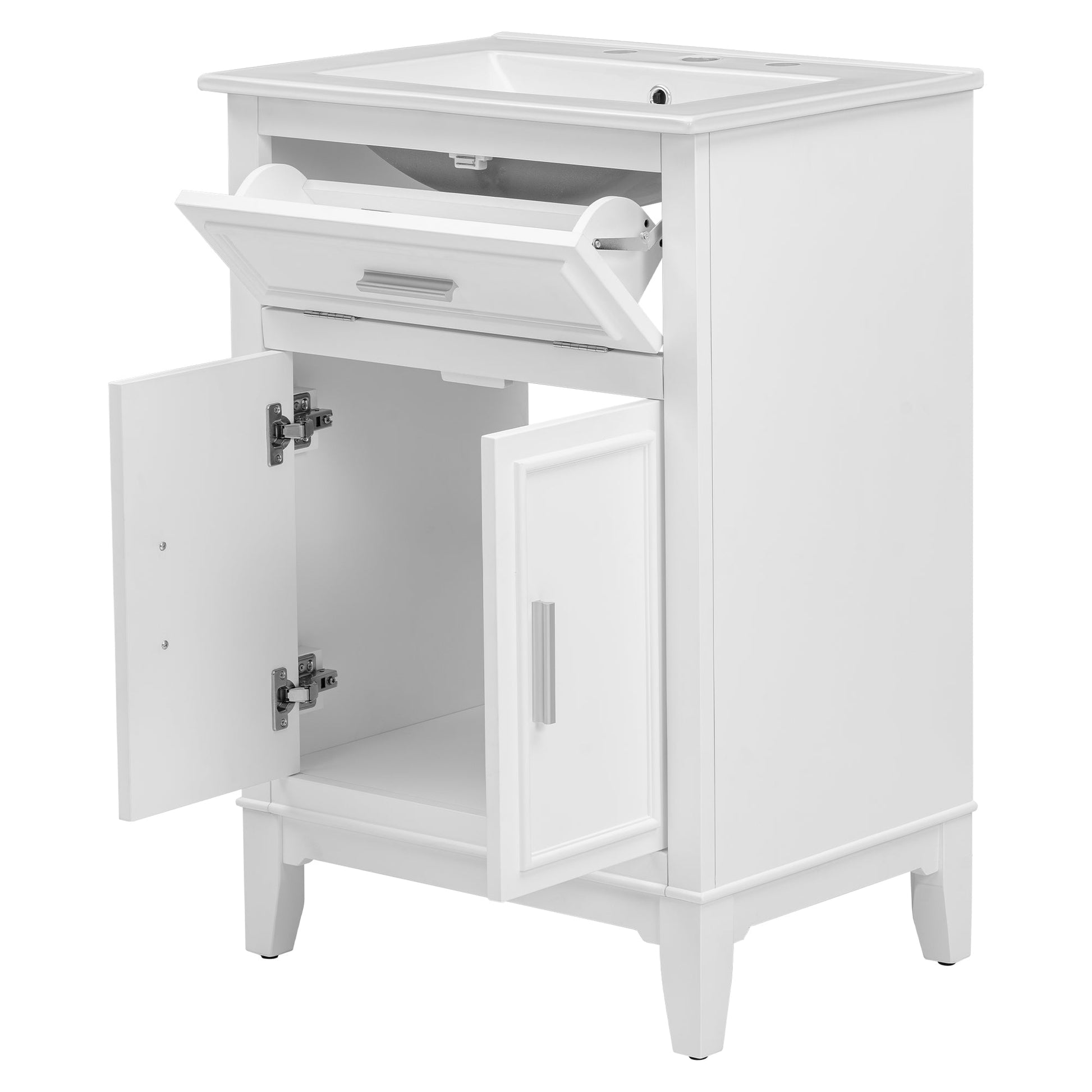 24" Bathroom Vanity with Sink, Bathroom Vanity Cabinet with One Flip Drawer and Doors, Solid Wood and MDF, White - Korvel