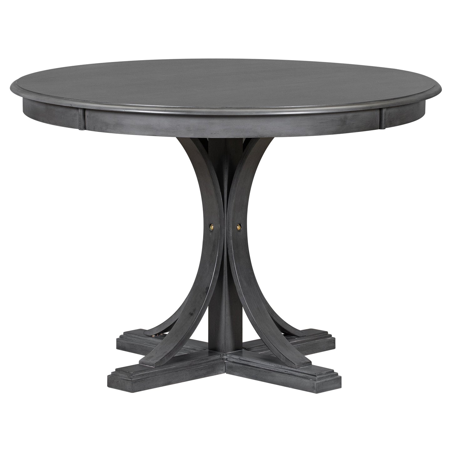 TREXM Five Piece Retro Round Dining Table Set with Curved Brackets and 4 Restaurant Cushioned Chairs (Dark Gray) - Korvel