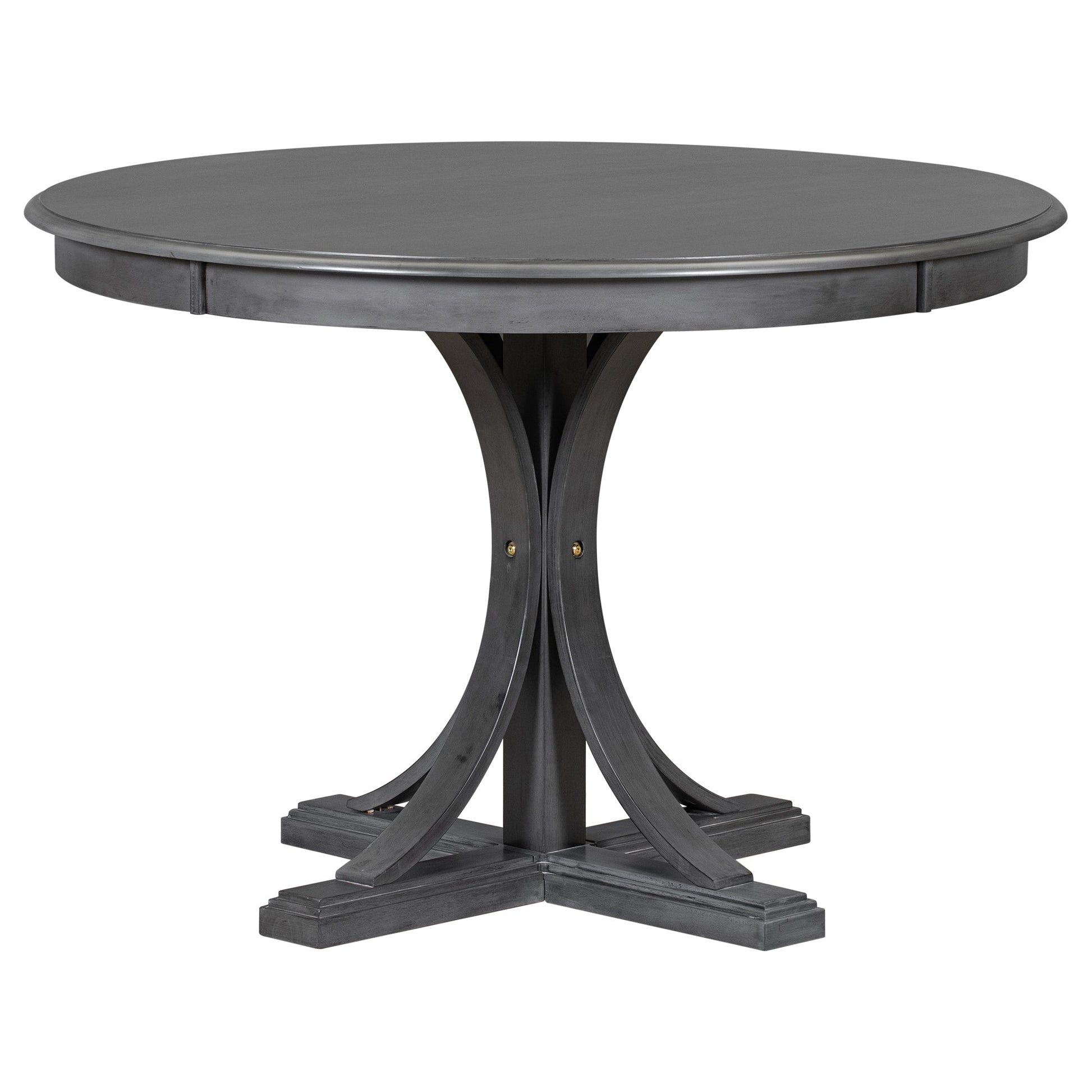 TREXM Five Piece Retro Round Dining Table Set with Curved Brackets and 4 Restaurant Cushioned Chairs (Dark Gray) - Korvel