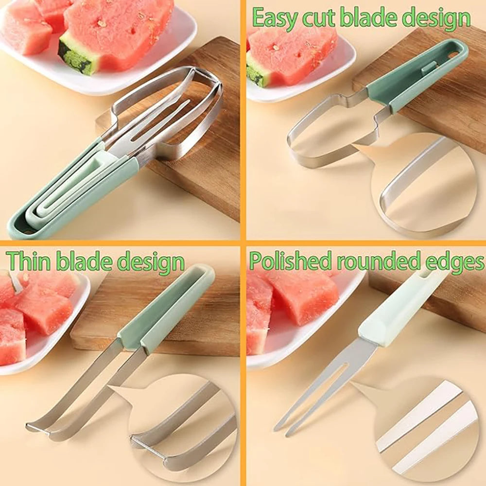 3-in-1 Watermelon Cutter Stainless Steel Fruit Carving Knife Multi-functional Melon Fork Slicer Tool for Camping Kitchen Gadgets - Korvel