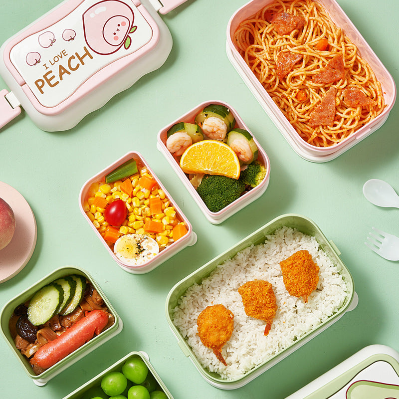 ins cartoon cute microwaveable large capacity double-layer portable lunch box lunch box - Korvel