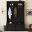 Hall tree with roof rack and storage platform, corridor shoe cabinet with sliding door, clothes hanger with 5 hooks black - Korvel