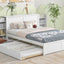 Queen Size Storage Platform Bed with Pull Out Shelves and Twin XL Size Trundle  White - Korvel